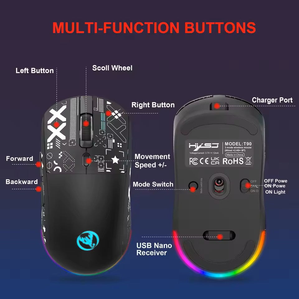 HXSJ T90 Gaming Mouse RGB 3 Modes